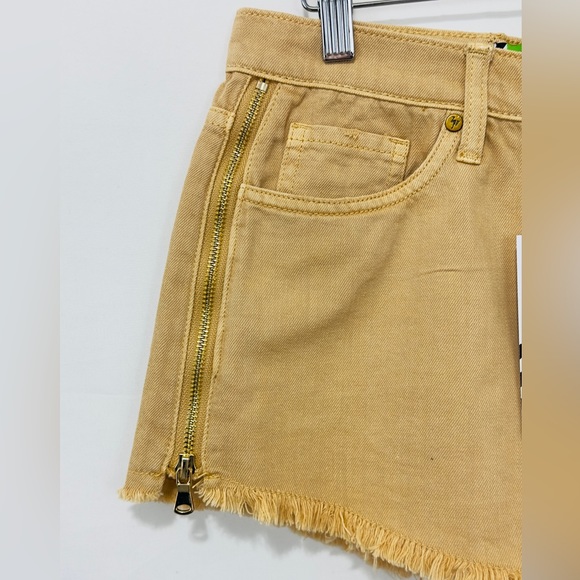 Free People Sandrine Rose Beige Jean Shorts Gold Side Zippers Fringe Tri… - Picture 2 of 11